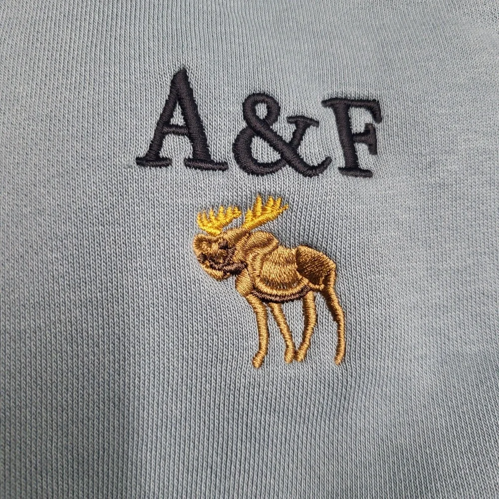Abercrombie & Fitch Men Hoodie L Light Blue A&F Moose Logo Embroidery‎ Y2K